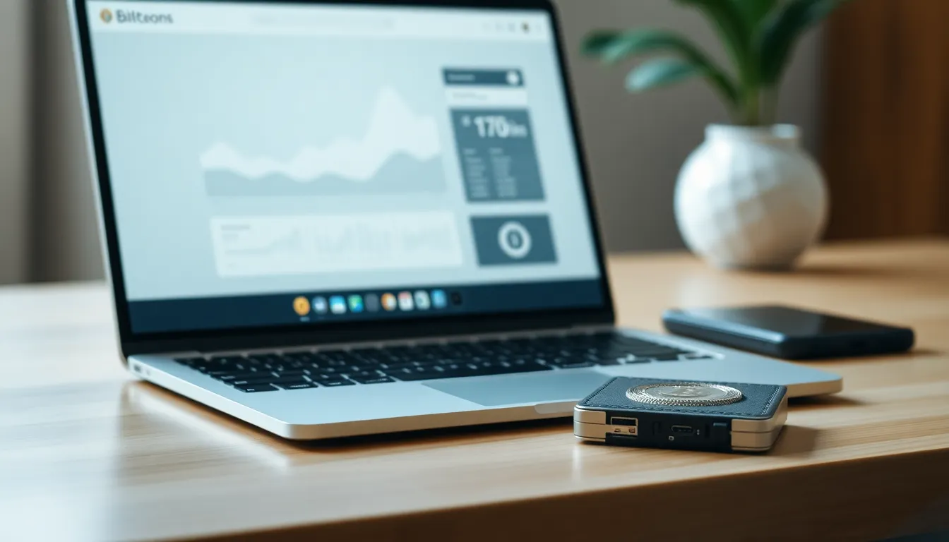 안전한 비트코인 지갑 사용자가 하드웨어 지갑을 조작하는 모습